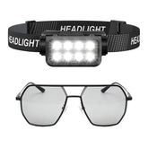 GBK Motion Sensor Tattoo Headlamp & Anti-Glare Glasses featuring ultra-bright LED and 120° adjustability to reduce glare and enhance ink detail.