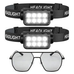 GBK Motion Sensor Tattoo Headlamp & Anti-Glare Glasses featuring ultra-bright LED and 120° adjustability to reduce glare and enhance ink detail.